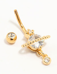 Gold Plated Surgical Steel Cubic Zirconia Planet Belly Bar - link has visual effect only