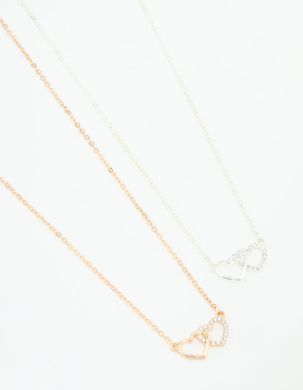 Mixed Metals Double Heart Necklaces 2-Pack
