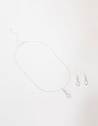 Silver Diamante Twisted Necklace & Stud Earrings Set - link has visual effect only