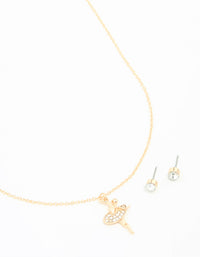 Gold Diamante Ballerina Necklace & Stud Earrings Set - link has visual effect only