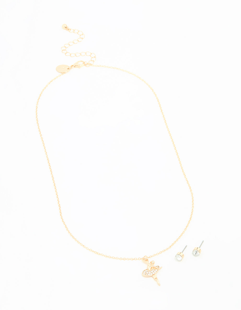 Gold Diamante Ballerina Necklace & Stud Earrings Set