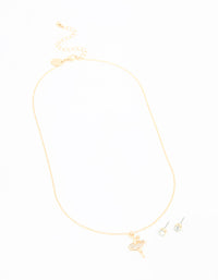 Gold Diamante Ballerina Necklace & Stud Earrings Set - link has visual effect only