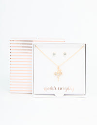 Gold Diamante Ballerina Necklace & Stud Earrings Set - link has visual effect only