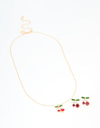 Gold Diamante Cherry Necklace & Earrings Set - link has visual effect only