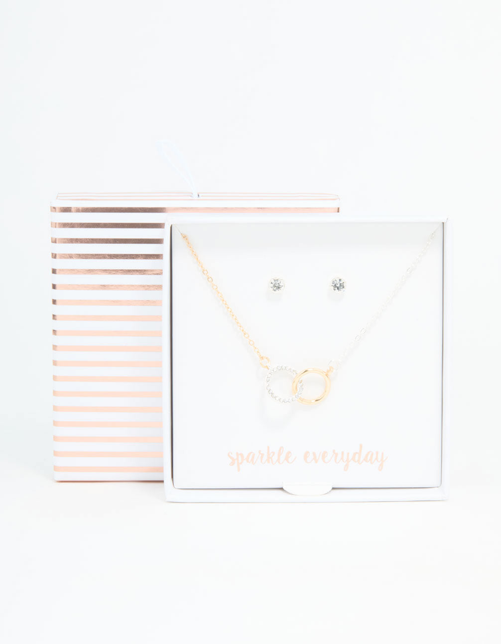 Mixed Metals Linked Circle Necklace & Stud Earrings Set