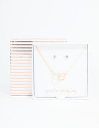 Mixed Metals Linked Circle Necklace & Stud Earrings Set - link has visual effect only