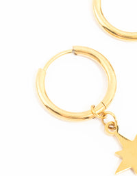 Waterproof Gold Plated Stainless Steel Star Hoop Earrings - link has visual effect only