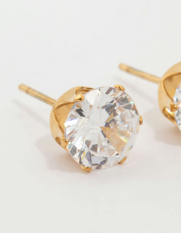 Waterproof Gold Plated Stainless Steel Cubic Zirconia Stud Earrings