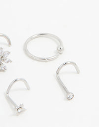 Surgical Steel Cubic Zirconia Flower Nose Piercing Pack - link has visual effect only