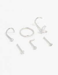 Surgical Steel Cubic Zirconia Butterfly Nose Piercings 6-Pack - link has visual effect only
