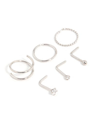 Surgical Steel Cubic Zirconia Simple Mixed Nose Ring & Stud 6-Pack - link has visual effect only