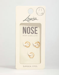 Gold Plated Surgical Steel Cubic Zirconia & Twisted Nose Rings 3-Pack - link has visual effect only