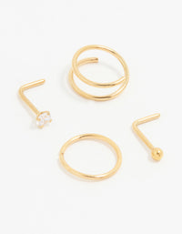 Gold Plated Surgical Steel Mixed Nose Piercing 4-Pack - link has visual effect only
