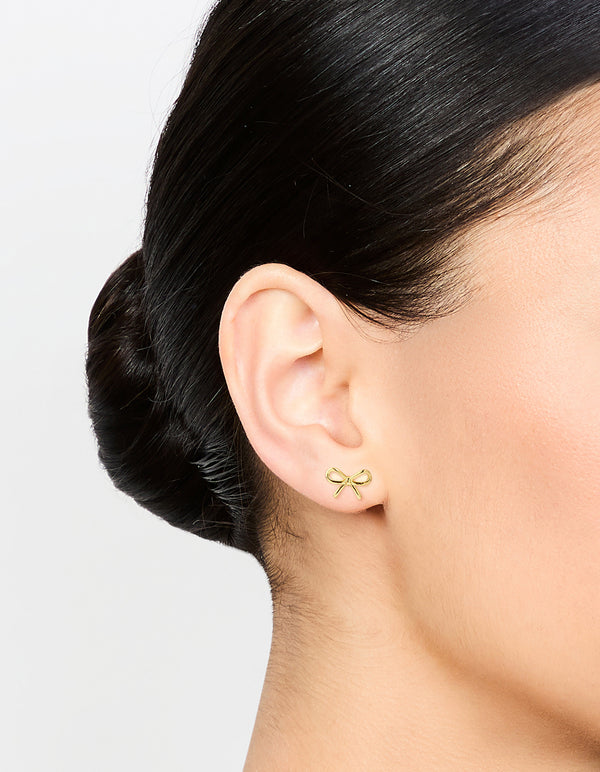 Gold Plated Sterling Silver Bow Stud Earrings