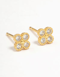 Gold Plated Sterling Silver Cubic Zirconia Flower Stud Earrings - link has visual effect only