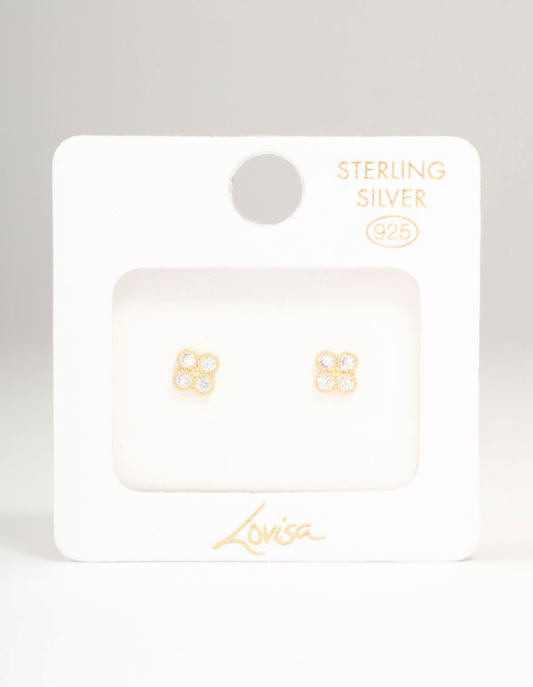 Gold Plated Sterling Silver Cubic Zirconia Flower Stud Earrings