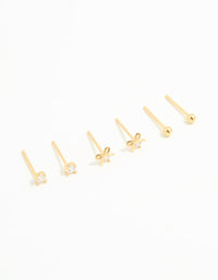 Gold Plated Sterling Silver Bow & Sleek Earrings 3-Pack - link has visual effect only