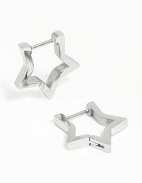 Stainless Steel Star Outline Huggie Hoop Earrings - link has visual effect only
