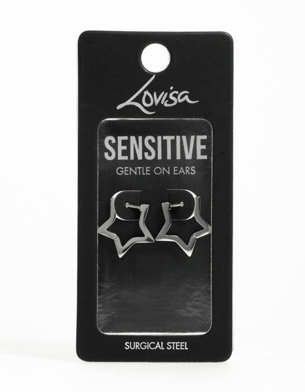 Stainless Steel Star Outline Huggie Hoop Earrings