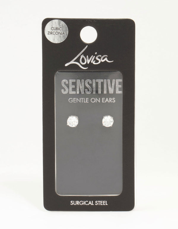 Surgical Steel Round Cubic Zirconia Claw Set Earrings