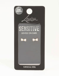 Gold Plated Surgical Steel Cubic Zirconia Heart Bow Stud Earrings - link has visual effect only