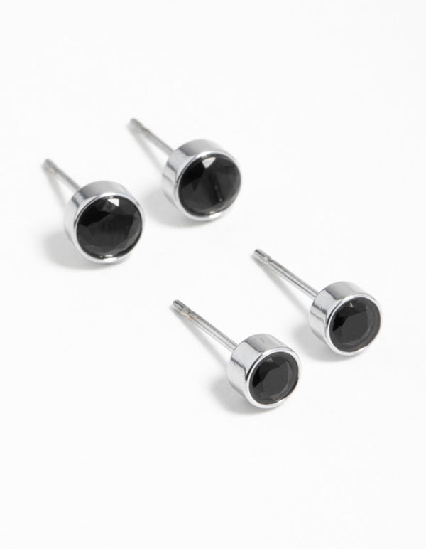 Black Cubic Zirconia Bezel Stud Earrings 2-Pack