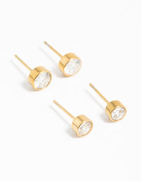 Gold Plated Surgical Steel Cubic Zirconia Bezel Stud Earrings - link has visual effect only