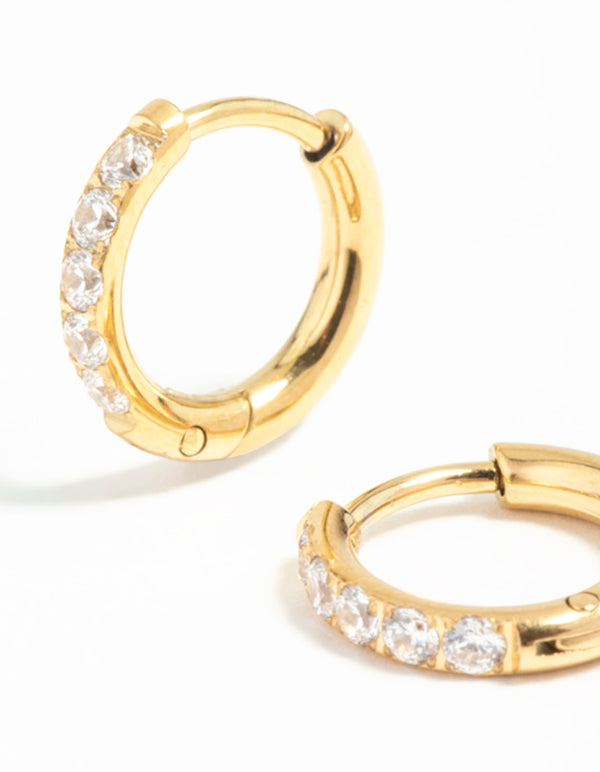 Gold Plated Surgical Steel Cubic Zirconia Hoop Earrings
