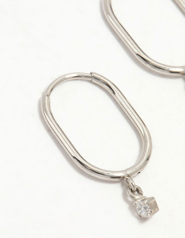 Surgical Steel Rectangular Sleeper Cubic Zirconia Charm Earrings