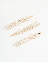 Gold Diamante Leafy Hair Slides 4-Pack - link has visual effect only