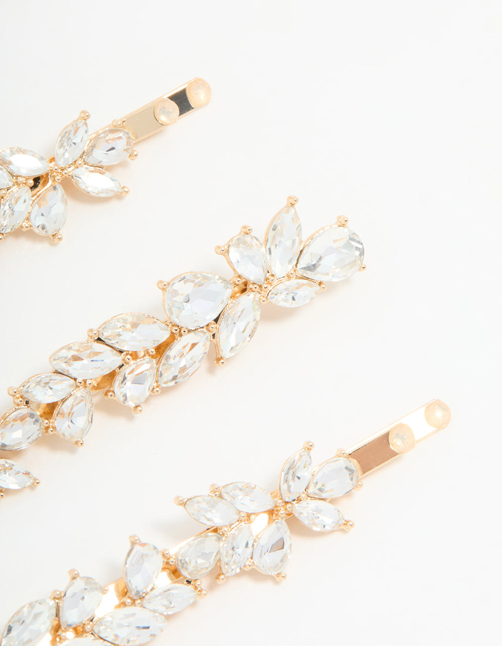 Gold Diamante Leafy Hair Slides 4-Pack
