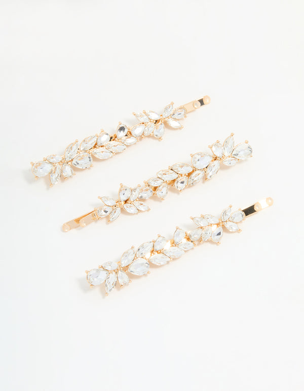 Gold Diamante Leafy Hair Slides 4-Pack