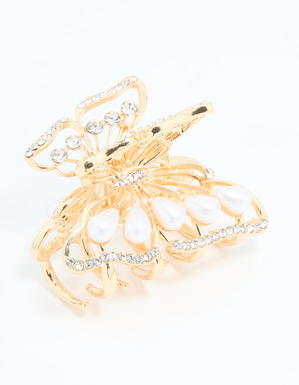 Gold Pearl Small Butterfly Claw Clip