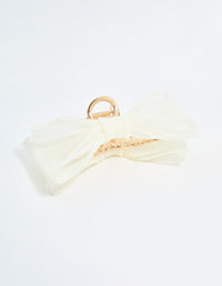 White Organza Fabric & Pearl Bow Claw Clip - link has visual effect only