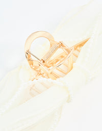 White Organza Fabric & Pearl Bow Claw Clip - link has visual effect only