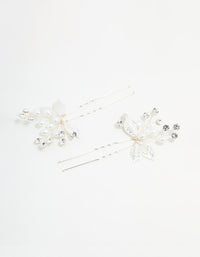 Silver Leaf Pearl & Diamante Bobby Pins 2-Pack - link has visual effect only