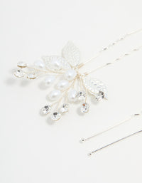 Silver Leaf Pearl & Diamante Bobby Pins 2-Pack - link has visual effect only