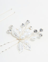 Silver Leaf Pearl & Diamante Bobby Pins 2-Pack - link has visual effect only