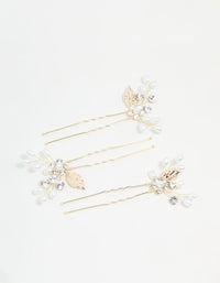 Gold Diamante Flower & Pearl Bobby Pins 3-Pack - link has visual effect only
