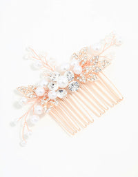 Rose Gold Diamante & Pearl Leaf Hair Comb - link has visual effect only