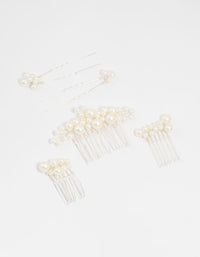 Silver Pearl Cluster Mixed Hair Comb & Pins 5-Pack - link has visual effect only