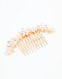 Rose Gold Diamante & Pearl Flower Comb - link has visual effect only