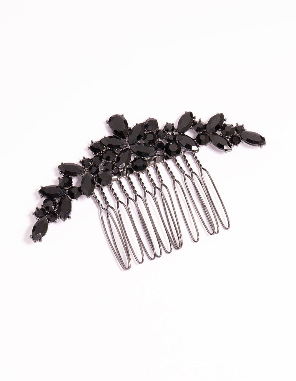Black Coated Metal Mixed Cut Diamantes Hair Comb
