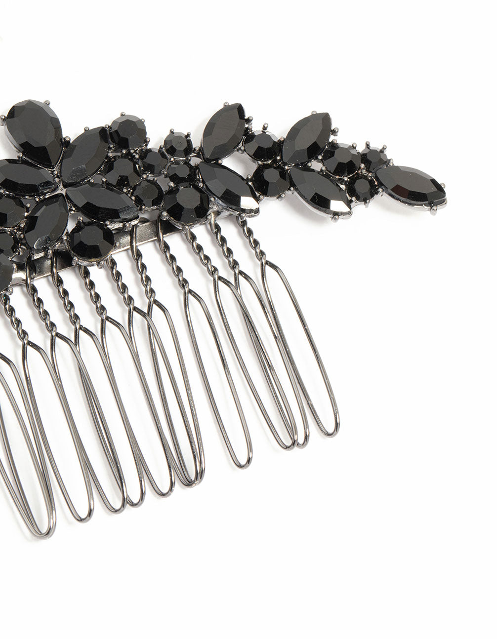 Black Coated Metal Mixed Cut Diamantes Hair Comb