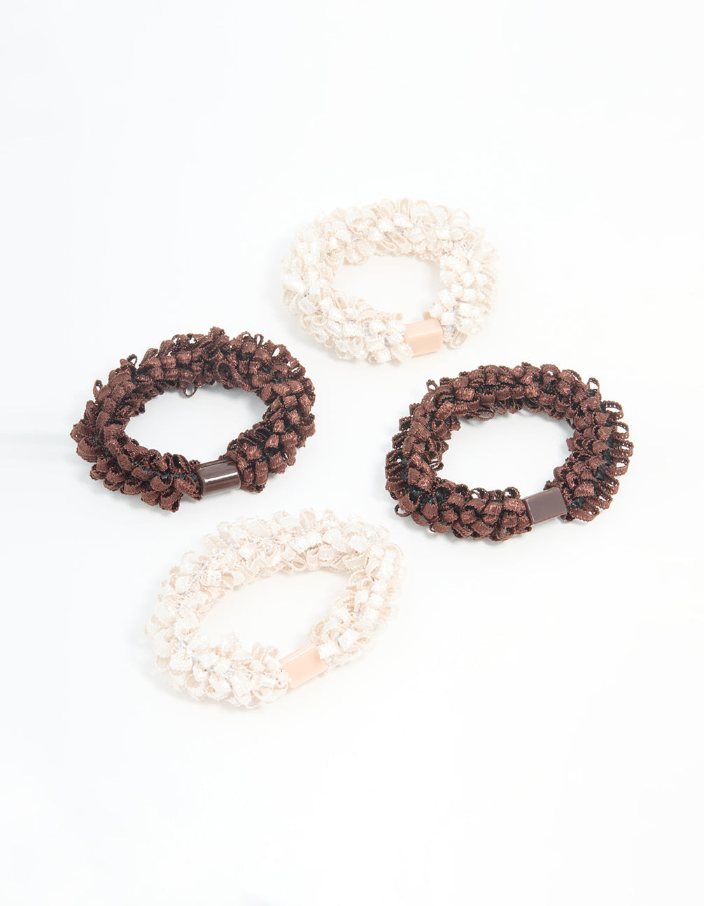 Brown & Cream Fabric Hair Ties 4-Pack