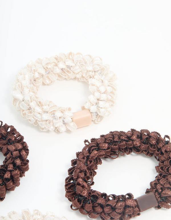Brown & Cream Fabric Hair Ties 4-Pack