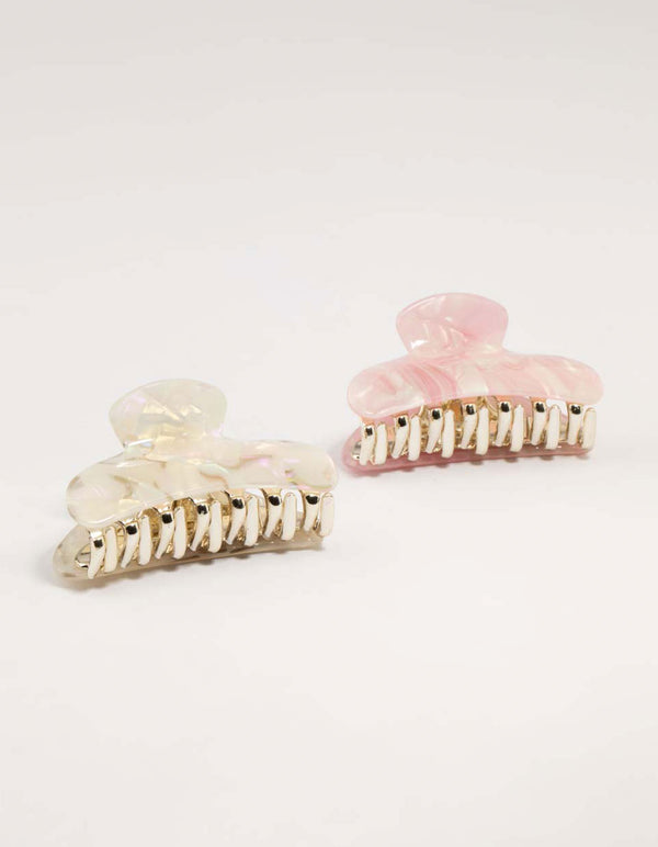 Pink & Cream Acrylic Curved Claw Clip 2-Pack