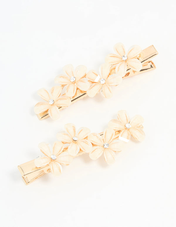 Gold Diamante Mini Flower Clips 2-Pack