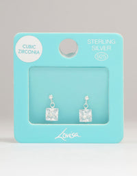 Sterling Silver Cubic Zirconia Princess Doorknocker Stud Earrings - link has visual effect only
