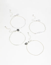Silver Pearl Paperclip Chain Bracelets 4-Pack - link has visual effect only
